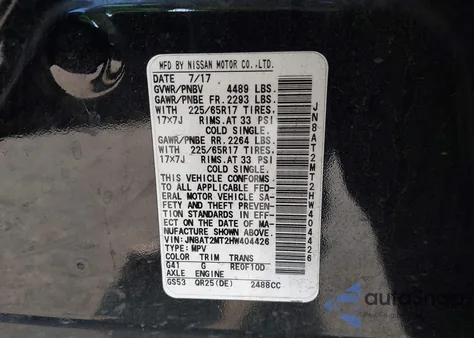 2017 Nissan Rogue S z USA, uszkodzony, nr VIN JN8AT2MT2HW404426